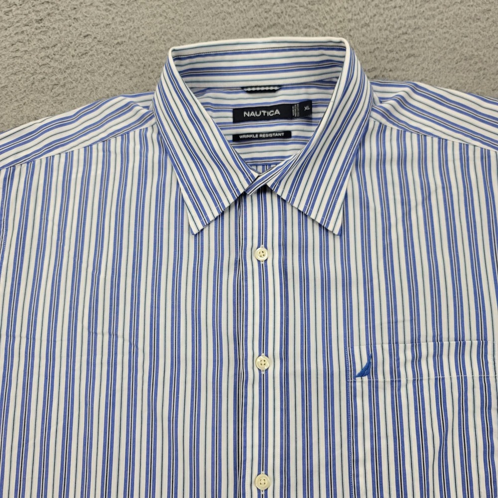 Nautica Shirt Mens XL Blue Black White Striped Casual Classic Button Up - Picture 2 of 11